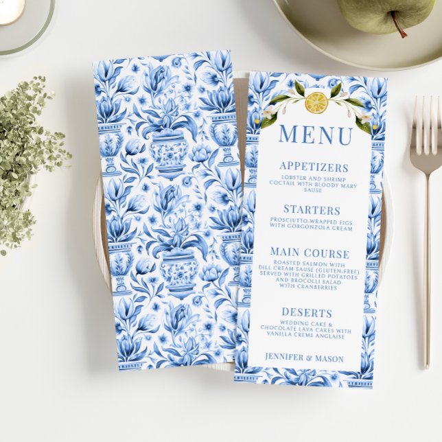 Carte Carreaux bleus carreaux citron porcelaine mariage  (Créateur téléchargé)