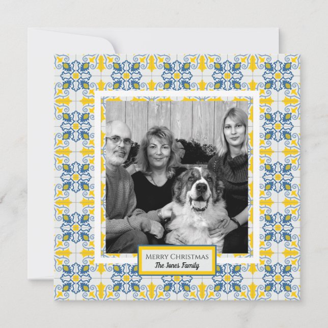 Carte Carreaux portugais famille photo cadre de Noël (Devant)