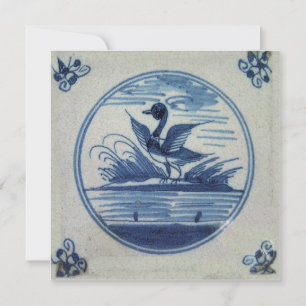 Carte Carrelage bleu Delft - Canard dans l'eau