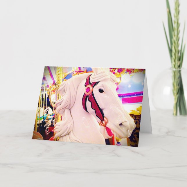 Carte Carrousel blanc merry aller autour de cheval photo (Devant)