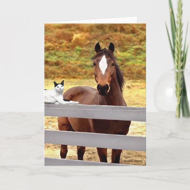 Carte "Carte de voeux de cheval et de son chat" (Devant)