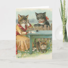 Carte "Carte de voeux vintage de la famille de chat"