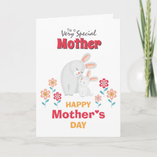 Carte Cartographie mère enfant lapin fleurs mères jour