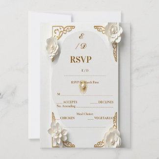 Carte Carton blanc et flola rsvp aquarelle dorée classiq