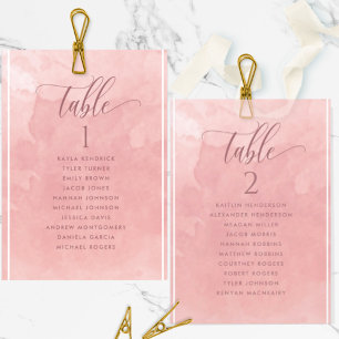 Carte Carton de plan de table aquarelle rose avec noms d