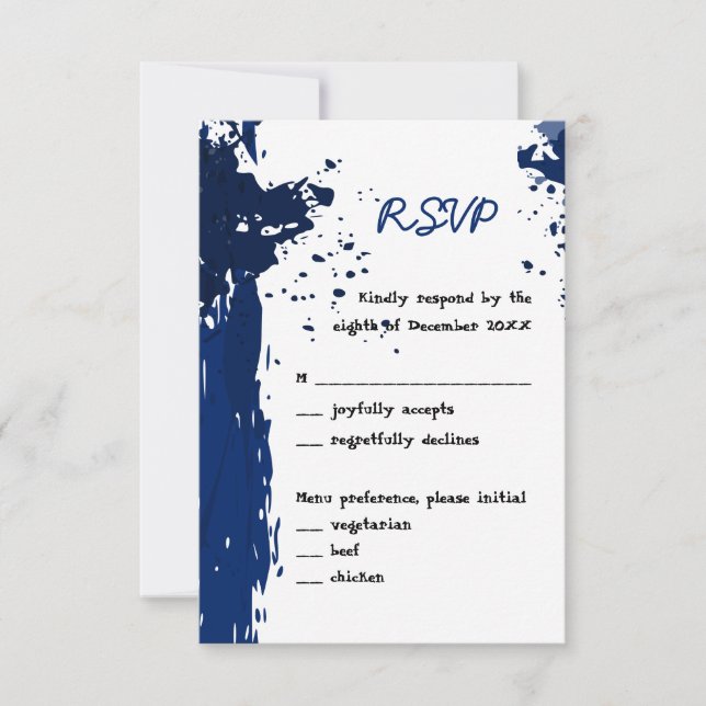 Carte Carton de réponse - Tache de peinture bleu royal - (Devant)
