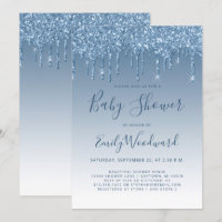 Carton d'invitation Baby Shower Glitter Drip Bleu