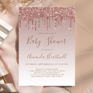 Carte Carton d'invitation Baby Shower Rose Gold Glitter