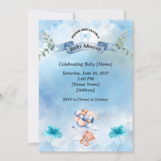Carte Carton d'invitation bleu sauge pour Baby Shower 🌿