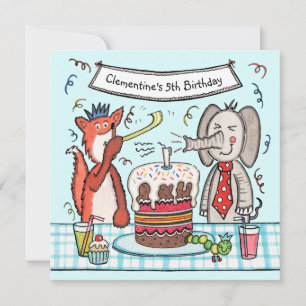 Carte Carton d'invitation d'anniversaire Animaux de Fête