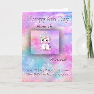 Carte Carton d'invitation d'anniversaire de fille licorn