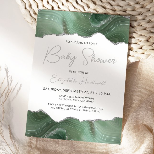 Carte Carton d'invitation de Baby Shower Vert Sauge et A (Créateur téléchargé)