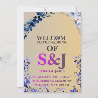 Carte Carton d'invitation de mariage à fleurs bleu pouss