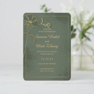 Carte Carton d'invitation de mariage élégant floral vert