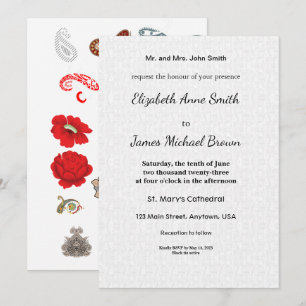 Carte Carton d'invitation de mariage floral Élégante ros