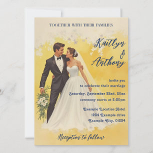 Carte Carton d'invitation de mariage vintage style Belle
