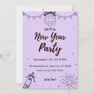 Carte Carton d'invitation élégant de Nouvel An violet mo