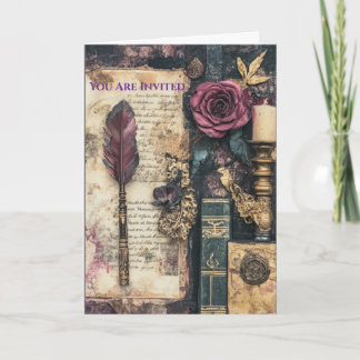 Carte Carton d'invitation Rose Gothique Académie Sombre