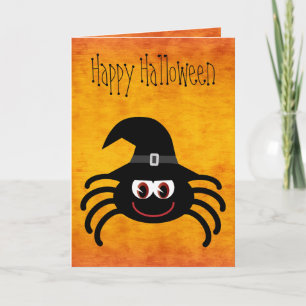 Carte Carton mignon Araignée d'Halloween Orange