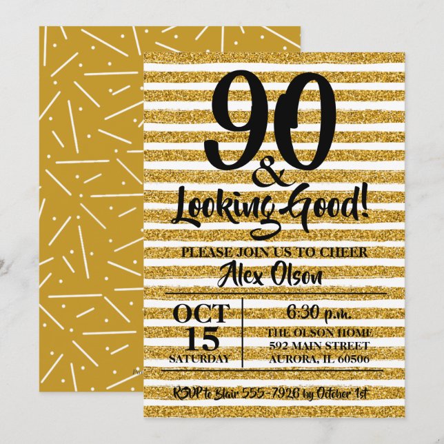Carte Cartons d'invitation de fête pour 90e anniversaire (Devant / Derrière)