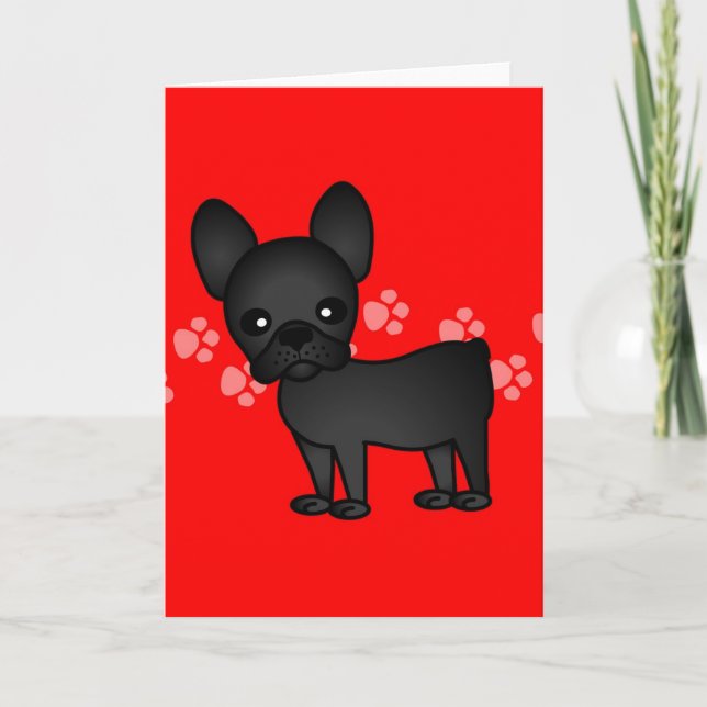 Carte Cartoon Bulldog Français mignon noir (Devant)