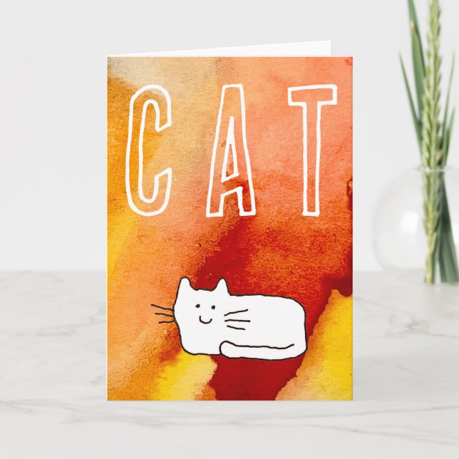 Carte Cartoon Cat Doodle Line Art Folded Greeting Card (Devant)