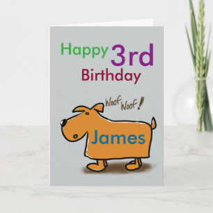 Carte Cartoon chien heureux 3e anniversaire nom