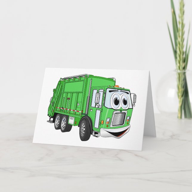Carte Cartoon de camion-poubelle vert vif (Devant)