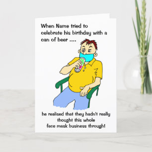 Carte Cartoon Homme Visage Masque Bière Can Anniversaire
