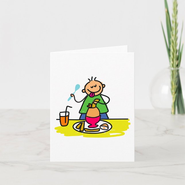 Carte Cartoon Kid Savourez un repas avec du jus et des o (Créateur téléchargé)
