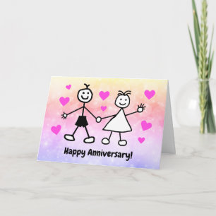 Carte Cartoon mignon Couple Bonne Anniversaire