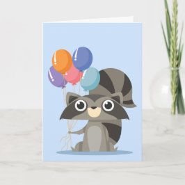 Carte Cartoon Raccoon avec ballons Joyeux anniversaire