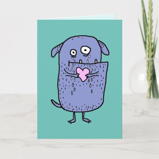 Carte Cartoon Whimsical de coeur cassé Chien Texte perso (Devant)