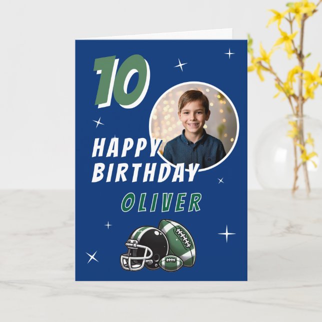 Carte Casque de balle de football Caricature Photo Anniv (Fleur jaune)