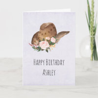 Casquette Brown Cowgirl aux fleurs roses Anniversa