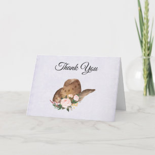 Carte Casquette Brown Cowgirl avec Merci de fleurs roses