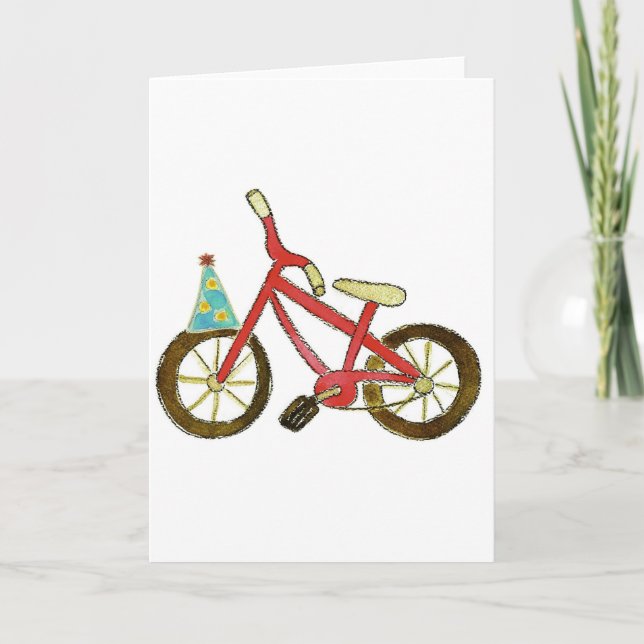 Carte Casquette d'anniversaire à vélo rouge (Devant)
