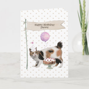 Carte Casquette de fête d'anniversaire de chats Bobtail 