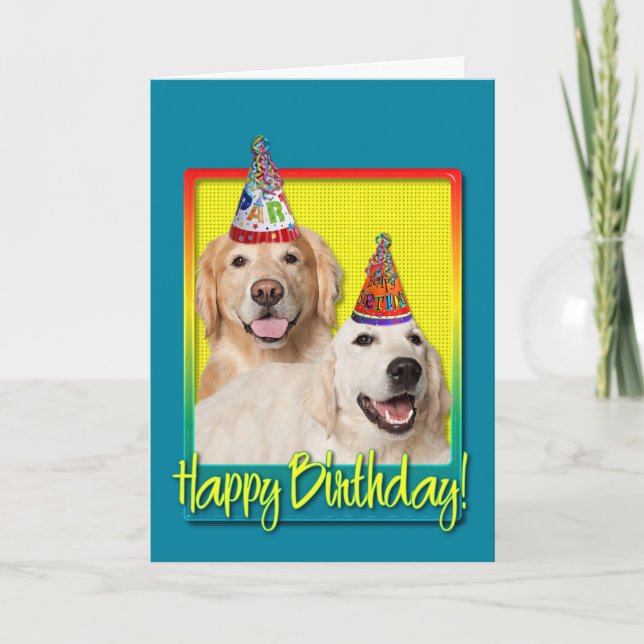 Carte Casquette de fête d'anniversaire - Golden Retrieve (Devant)