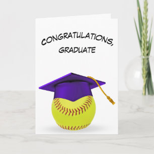 Carte Casquette de graduation violette sur un softball j
