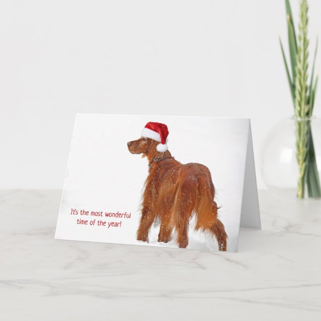 Carte Casquette de Noël sur Setter irlandais en flocons  (Devant)