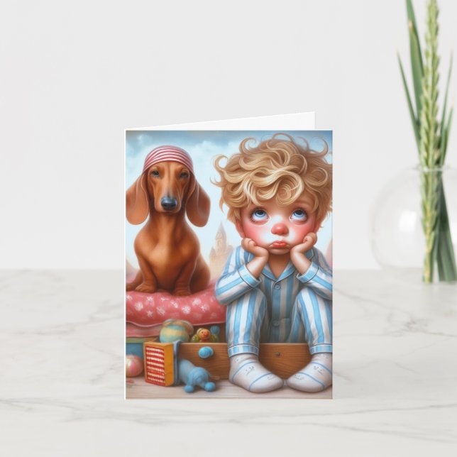 Carte Casquette de nuit Animé Dachshund (Devant)