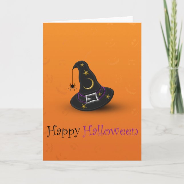 Carte Casquette de sorcière de Halloween avec l'araignée (Devant)
