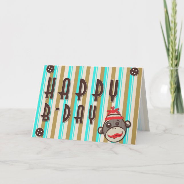 Carte Casquette fou Joyeux Anniversaire Sock Monkey Card (Devant)