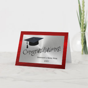 Carte Casquette moderne Red Silver Félicitations Graduat