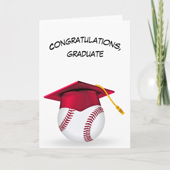 Carte Casquette rouge de graduation sur un baseball (Devant)