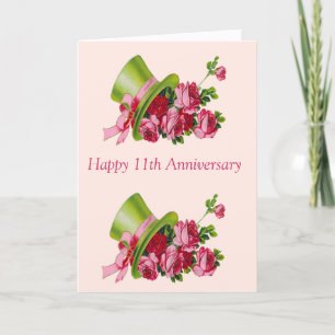 Carte Casquette supérieur et fleurs, 11ème anniversaire