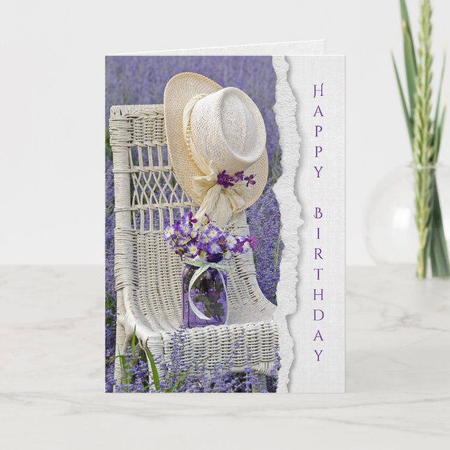 Carte casquette sur fauteuil en osier anniversaire (Devant)