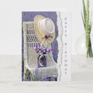 Carte casquette sur fauteuil en osier anniversaire