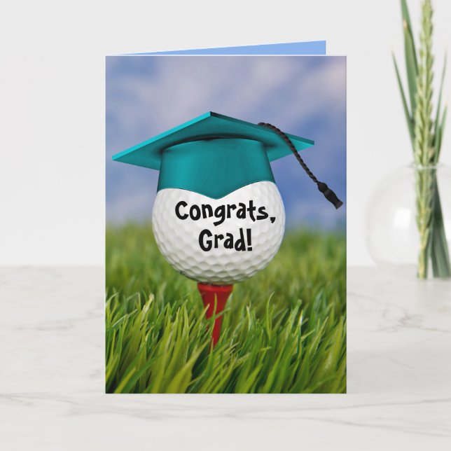 Carte Casquette turquoise De Graduation Sur Ball De Golf (Devant)